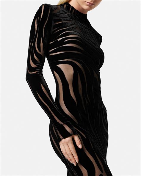 Versace Zebra Velvet Midi Dress for Women 